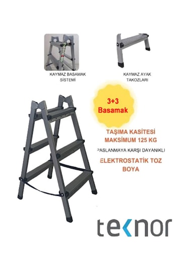 Çift Taraflı Dayanıklı 3+3 Metal Basamaklı Merdiven