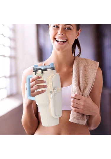 Beyaz Telefon Cepli Su Şişesi Taşıma Çantası - Açık Havada Seyahat Ve Spor İçin Ayarlanabilir Omuz Askısı