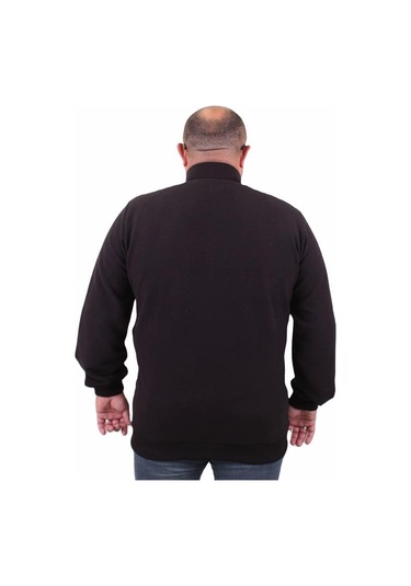 Starbattal Büyük Beden Fermuarlı Hırka Diamond 23281 Sıyah-Sıyah Siyah