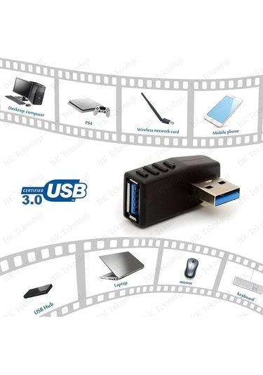 Usb 3.0 Sağ Açılı Konnektör Erkek Dişi 90 Derece Uzatma Adaptörü