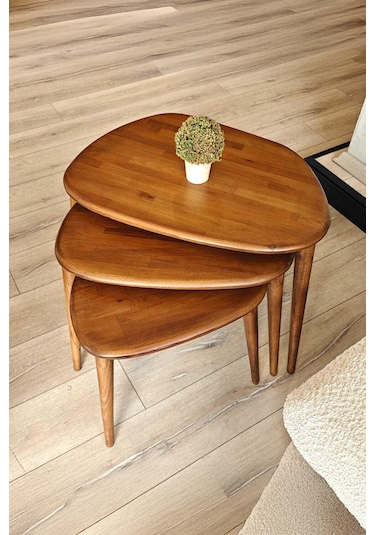 Fawdecor Amorphous 3'lü Zigon Sehpa Seti Ceviz