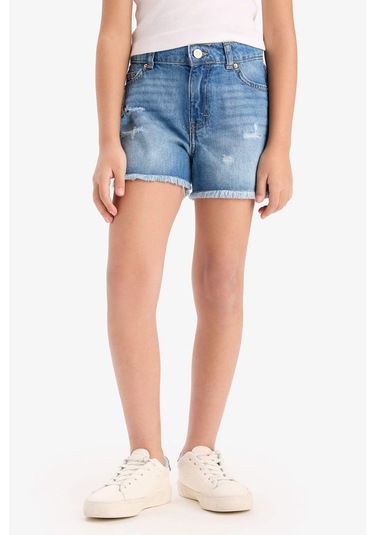 Defacto Kız Çocuk Yırtık Detaylı Pamuklu Jean Şort D7107a825smnm28 Mavi