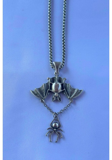 Yarasa El İşçiliği Paslanmaz Çelik Zincir Erkek Kolye Gümüş