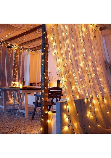 100 Ledli 12 Metre Solar Şerit Bahçe Dekorasyon Aydınlatma Sarı Işık Güneş Enerjili Sarı
