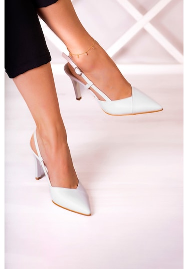 Erkan Saçmacı Sacha Beyaz Arkası Açık İnce Topuklu Ayakkabı Beyaz