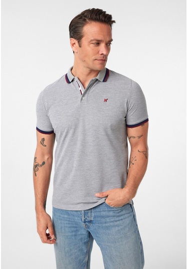 Javeir Erkek Regular Fit Çizgi Detaylı Polo Yaka T-shirt Gri