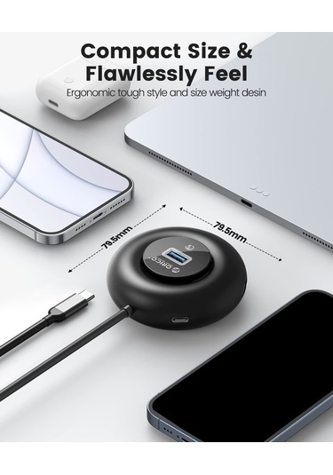 Orıco Uzatılmış 180 Cm Kablolu Usb C Hub, 4 Usb 3.0 Veri