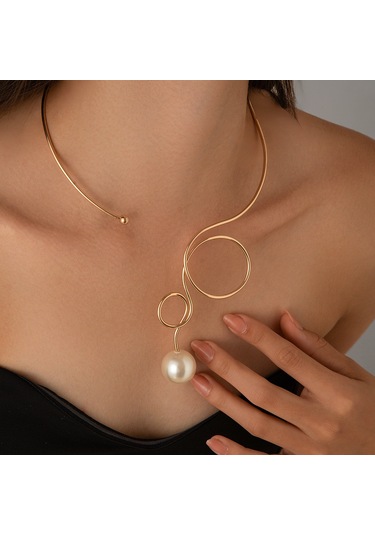 Takı Punk Metal Düz Halka Fiyonk Kolye Kadın Tatlı Serin Su Damlası İmitasyon İnci Gerdanlık Kolye Diğer