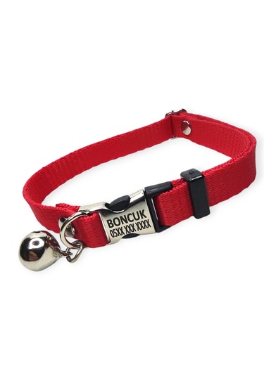 Metal Kilitli İsimli Kedi Ve Köpek Tasması, Kırmızı Renk Tasma