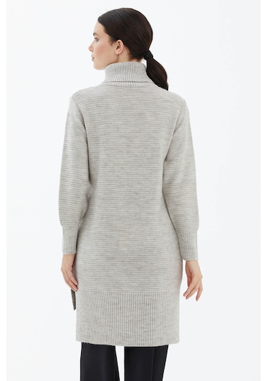 Tam Balıkçı Yaka Triko Tunik  - Açık Bej