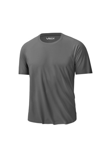 Erkek %100 Pamuk Slim Fit Sporcu Tişört Basic Bisiklet Yaka Kısa Kollu T-shirt Gri