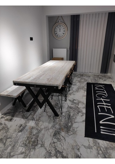 Deryawood Masif Ahşap Doğal Ağaç Mutfak Masası 60 x 120 CM Ceviz V Ayak