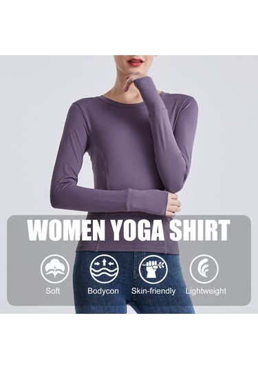 Jeemson Kadın Yoga Üstü - Rahat Nefes Alabilen Uzun Kollu Spor Tişört Ordu Yeşili