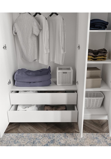 Line 3 Kapaklı 2 Gizli Çekmeceli 11 Bölmeli Beyaz Dolap