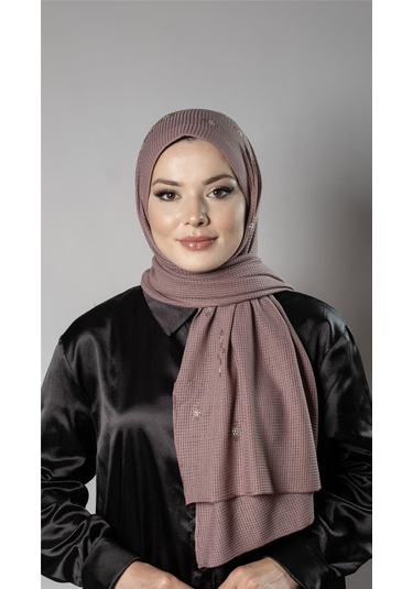 Gül Kurusu Pratik Hazır Geçmeli Tesettür Şal Örme Kumaş Taşlı Çiçek Desenli 2118c 18