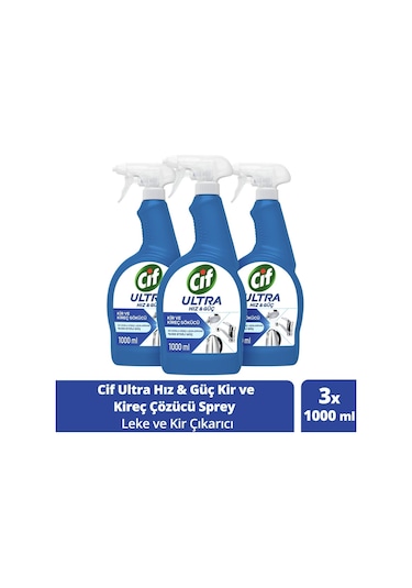 Cif Ultra Hız Güç Kireç Sökücü Sprey Leke ve Kir Çıkarıcı 3 x 1 L