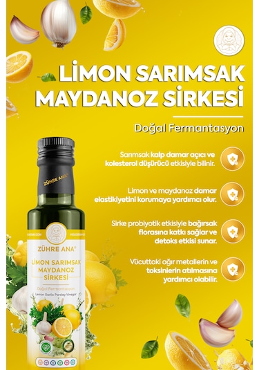 Limon Sarımsak Maydanoz Sirkesi Doğal Fermantasyon Lemon Garlic Parsley Vinegar 500 Ml