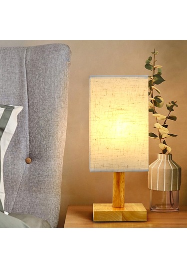 Yunboo Yatak Odası Dekoratif Led Küçük Gece Lambası - Ahşap Kasa, Keten Abajur, Usb Tak Ve Kullandır, Sıcak Işık, Modern Ve Rustik Stilleri Tamamlama Beyaz