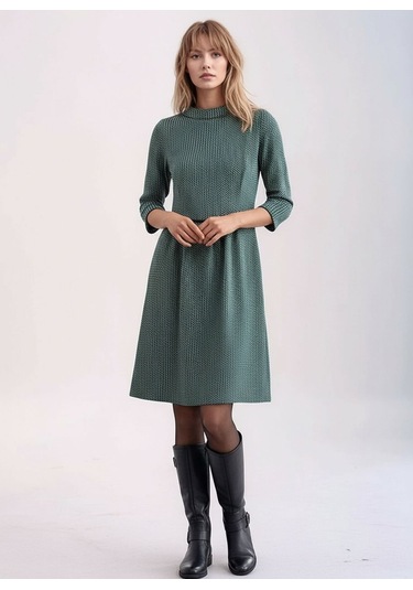 Kadın Degaje Yaka Uzun Kollu Cepli Büyük Beden Curve Şık Elbisesi Mavi