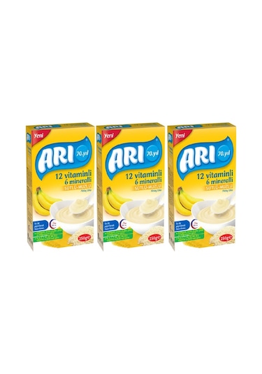 Arı 12 Vitaminli 6 Mineralli Sütlü Muzlu 6+ Ay Pirinç Unu 3 x 250 G