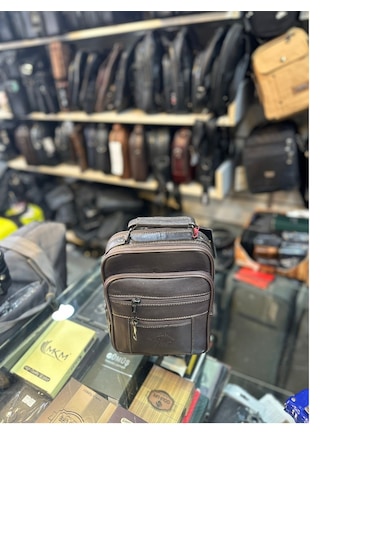 Trg Büyük Kahverengi Kasalı Hakiki Deri Erkek El Ve Omuz Çantası Kahverengi