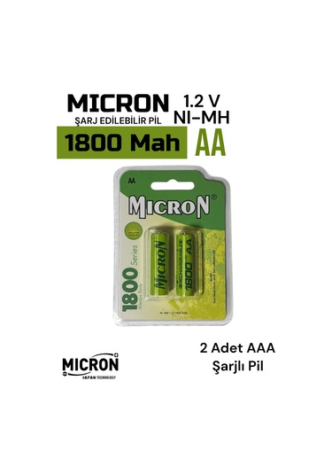 Aa Sıze 1800 Mah Ni-mh Şarjlı Pil Micron 2 Adet 1800 Mah Gerçek Kapasite