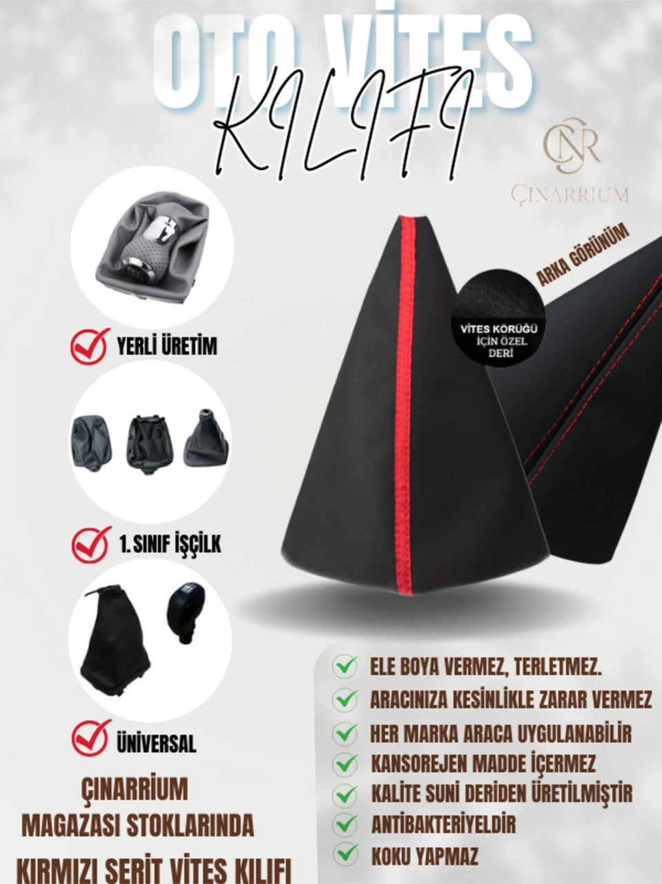 Opel Combo Siyah Deri Prime Tasarım Kırmızı Şerit Vites Körüğü