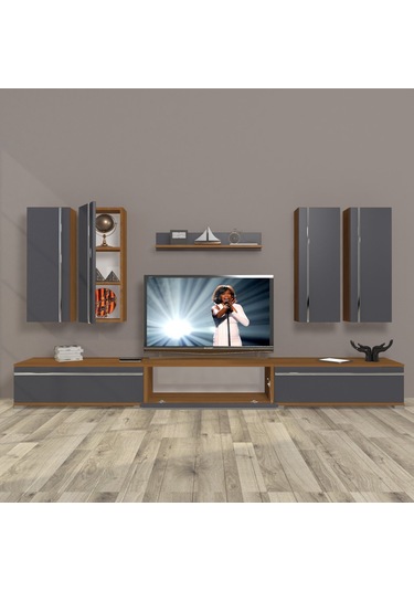 Decoraktiv Eko 8d Mdf Tv Ünitesi Tv Sehpası Ceviz - Antrasit