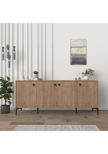Eylül Modern Raflı Konsol Ofis Salon 180 Cm Sepet Açık Ceviz