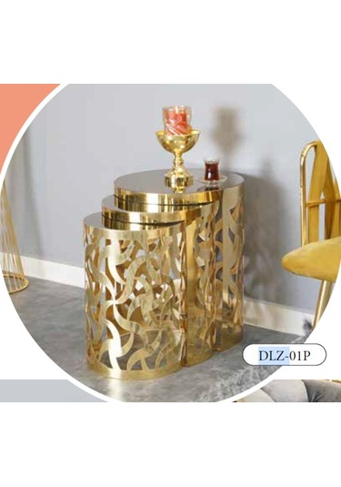 Mim Gold Lazer Kesim Zigon Sehpa Gold