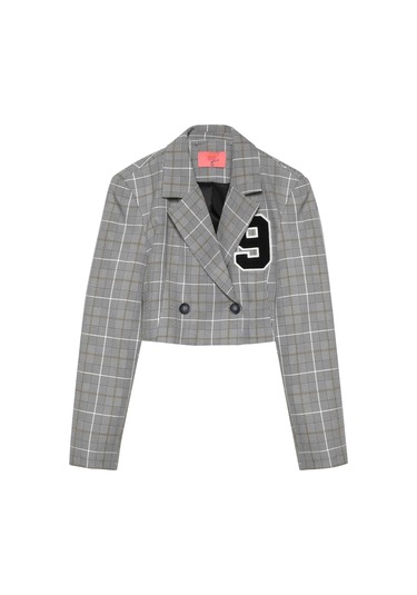 Çift Düğmeli Crop Blazer Ceket Gri Gri