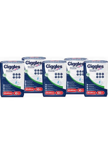 Giggles Bebek Bakım Örtüsü 60x60 Alt Açma Bezi 5 Paket 50 Adet
