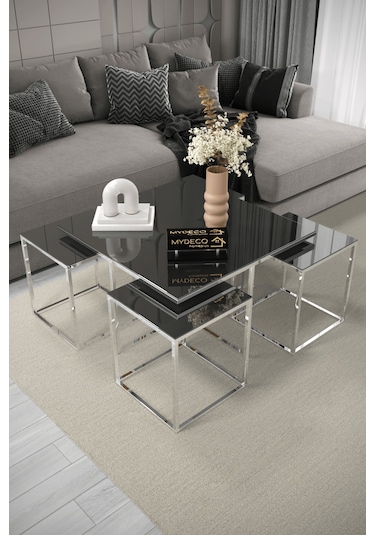 4+1 Gümüş Kaplama Füme Ayna Orta Sehpa