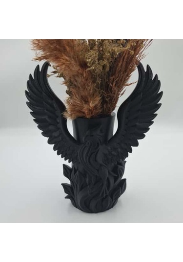 Anka Kuşu 3d Beyaz Vazo Siyah