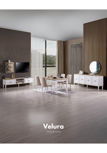 Legna Yemek Odası Takımı Yemek Masası + 4 Adet Sandalye Beyaz - Açık Ceviz