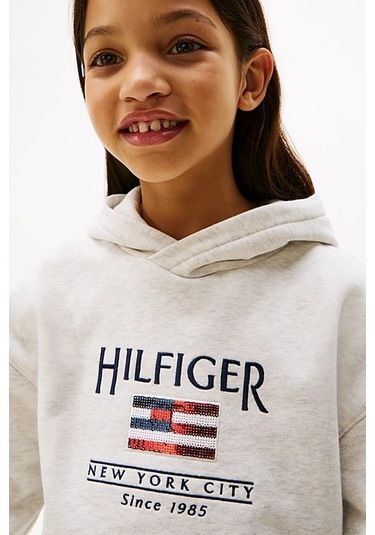 Kız Çocuk Th Sequin Bayrak Kapüşonlu Sweatshirt - Beyaz Snow White Heather