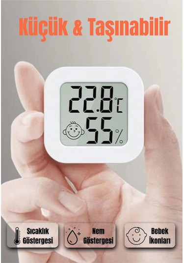 Mini Akıllı Sıcaklık Nem Ölçer Lcd Oda Termometre Duvara Takılabilen Masaüstü Isı Göstergesi Beyaz