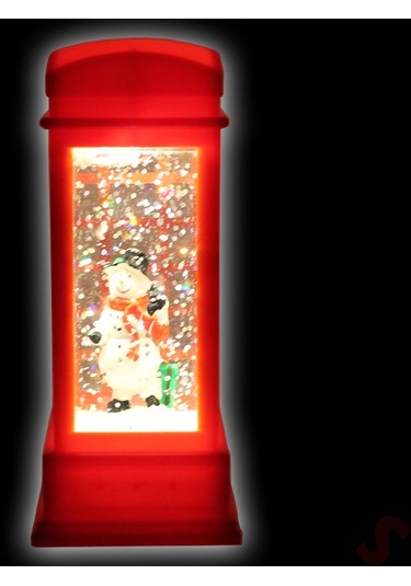 Uçuşan Simli,12,5 X 5cm Led Işıklı Telefon Kulübesi Küre-kardan Adam