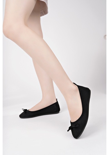 Muggo Miu Fiyonklu Kadın Deri Günlük Babet Sıyah