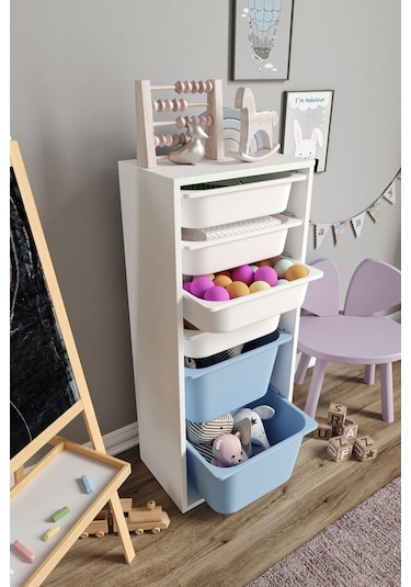 %100 Mdf - Large Mono 6 Sepetli Oyuncak Dolabı Mavi