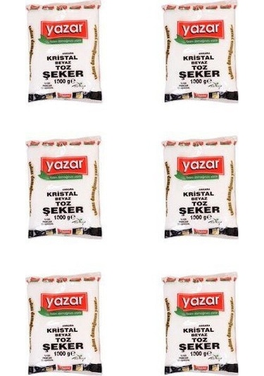 Yazar Kristal Toz Şeker 6 x 1 KG