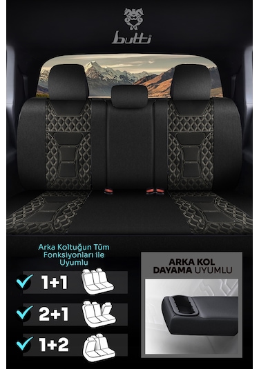 Siyah - Bej Garni Buttı Speedy Serisi Premium Oto Koltuk Kılıfı Ortopedik Destekli, Ön Arka Tam Set, Aırbag Uyumlu