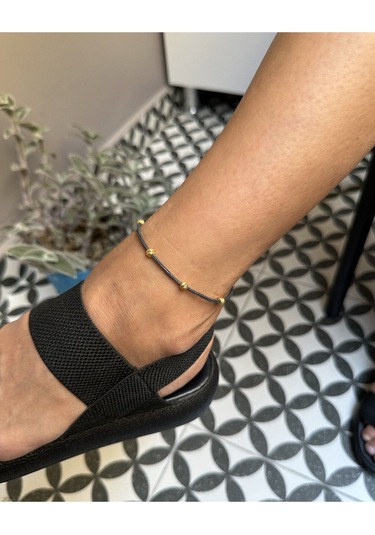 Gümüş Kazaziye Dorika Detaylı Halhal Hal01sy Siyah - Sarı