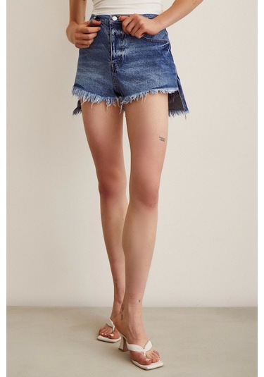 Never More Pensli Jean Şort Etek Mavi