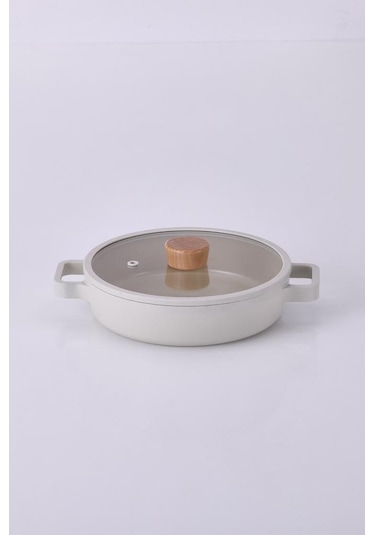 Neoflam Fika Cam Kapaklı Alüminyum Sahan 22cm Bej