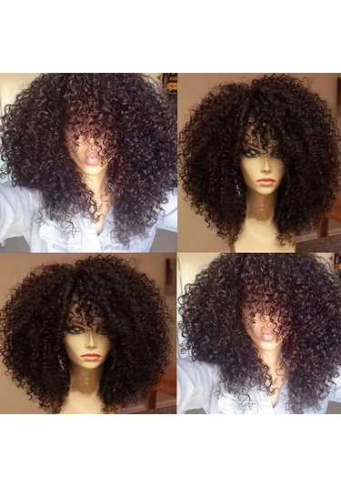 16 İnç Kıvırcık Peruk Yumuşak Kabarık Sentetik Dantel Ücretsiz Çok Renkli