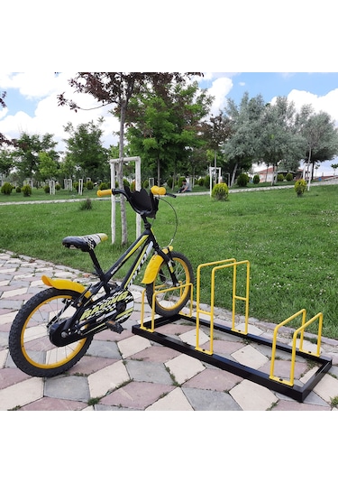 Bisiklet Park Yeri Bisiklet Bağlama Demiri 3'Lü Sarı - Siyah