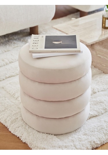 Most Twister Puf 01 Kırık Beyaz Beyaz Kadife Kumaş Evinize Tesli