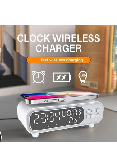 Flybuy Willowhaven 4ü1 Hızlı Kablosuz Şarj Standı Led Gece Lambası Uyku Saati Termometre Beyaz