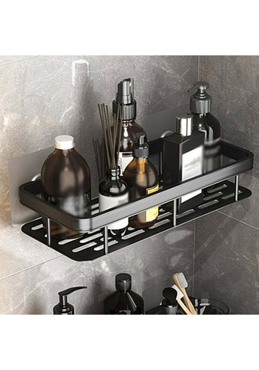 Fosenze Alüminyum Duvarlı Depolama Rafı - Delme Yok Kurulum, Pas Önbelleği, Mutfak/banyo Kullanıma Uygun, Boşluk Tasarımıyla Su Akışı Sağlar Siyah